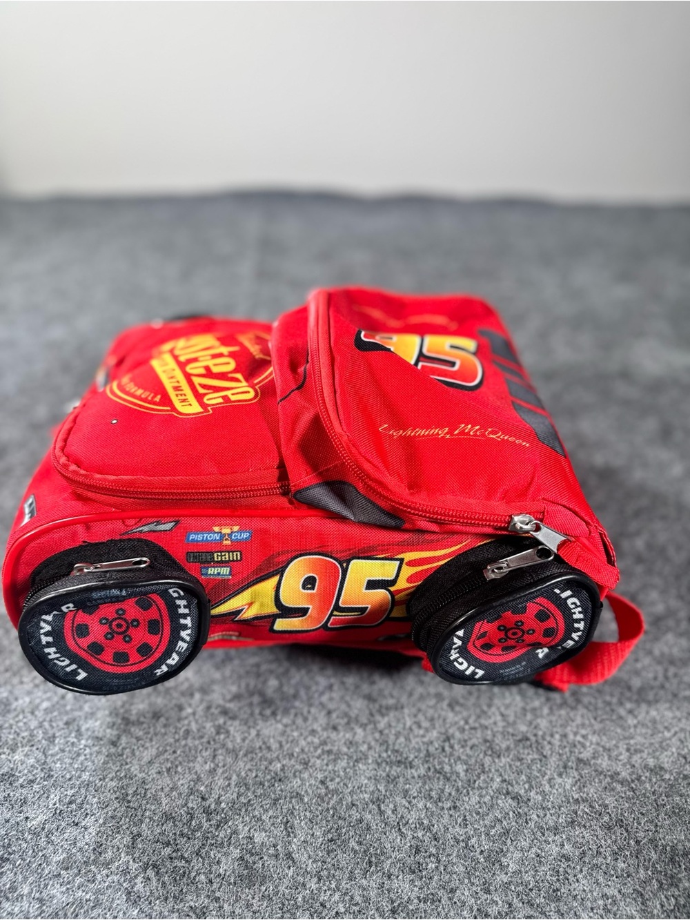 Disney Pixar Cars Lightning McQueen Kids Backpack 3D Wheel School Bag Red